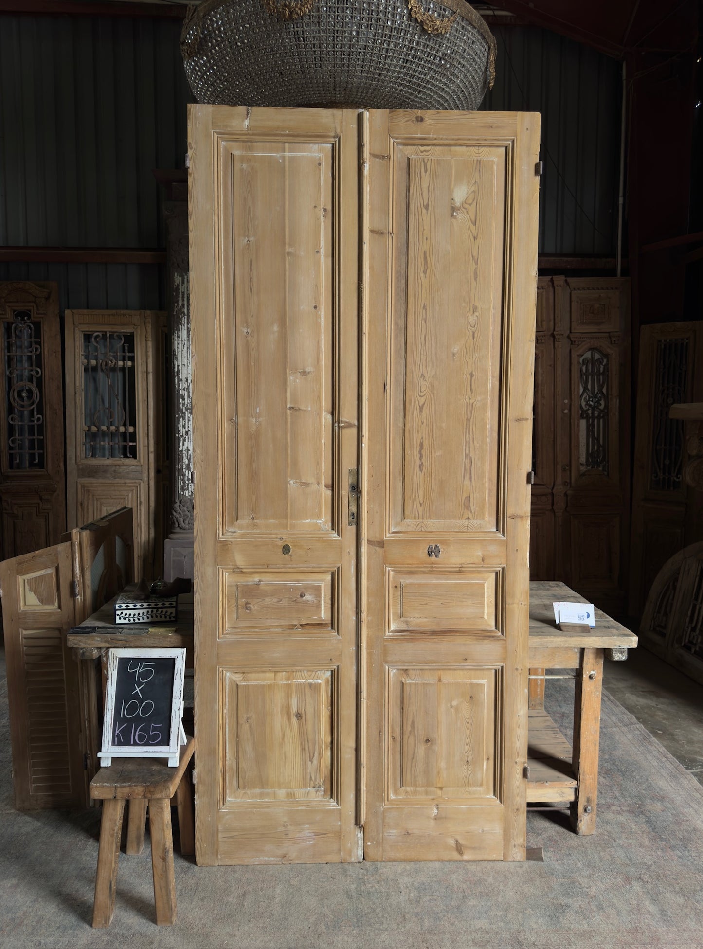 3 Panel Antique Solid French Doors - 45x100 K165