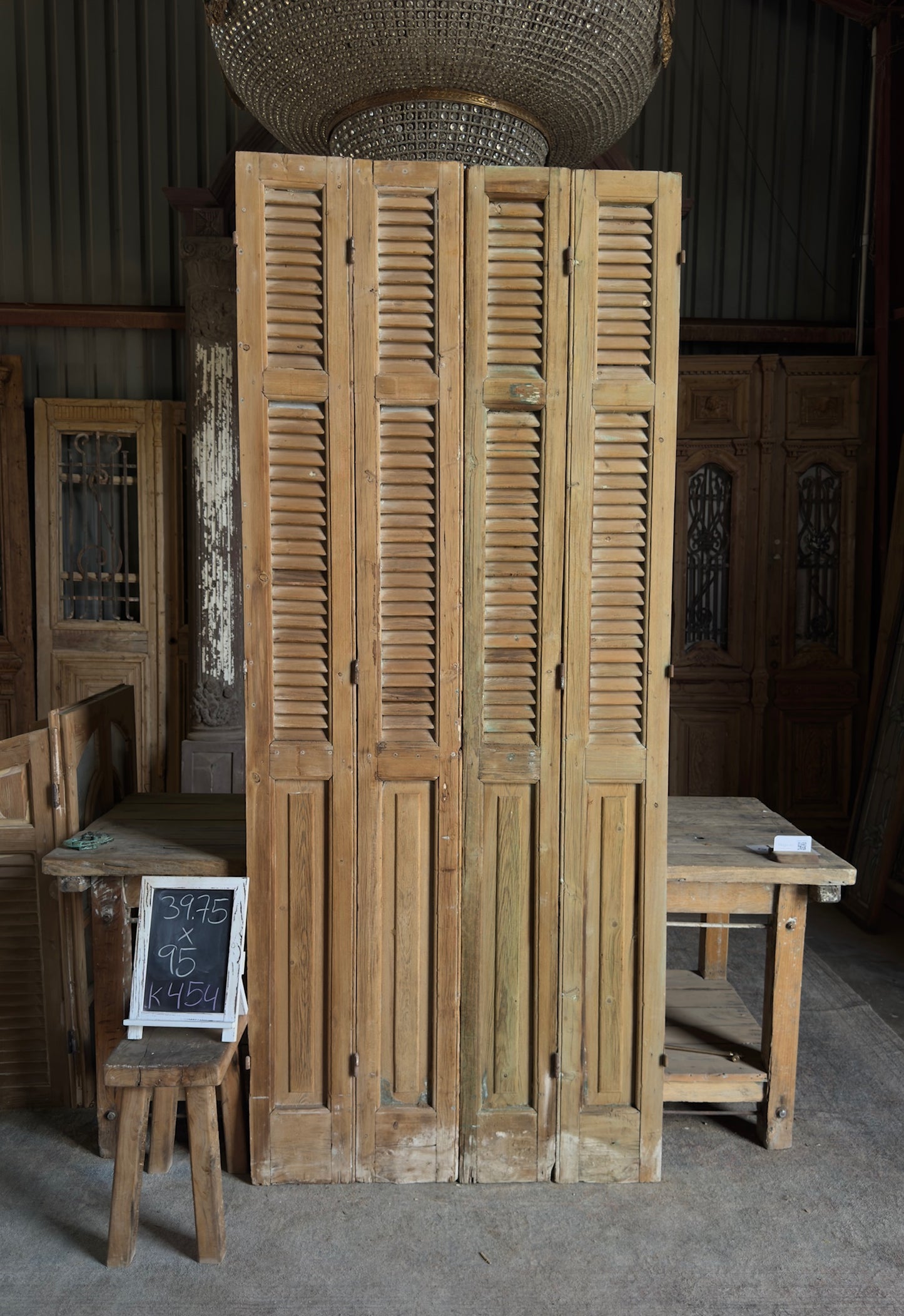 European French Antique Louvered Shutters - 39.75x95 K454