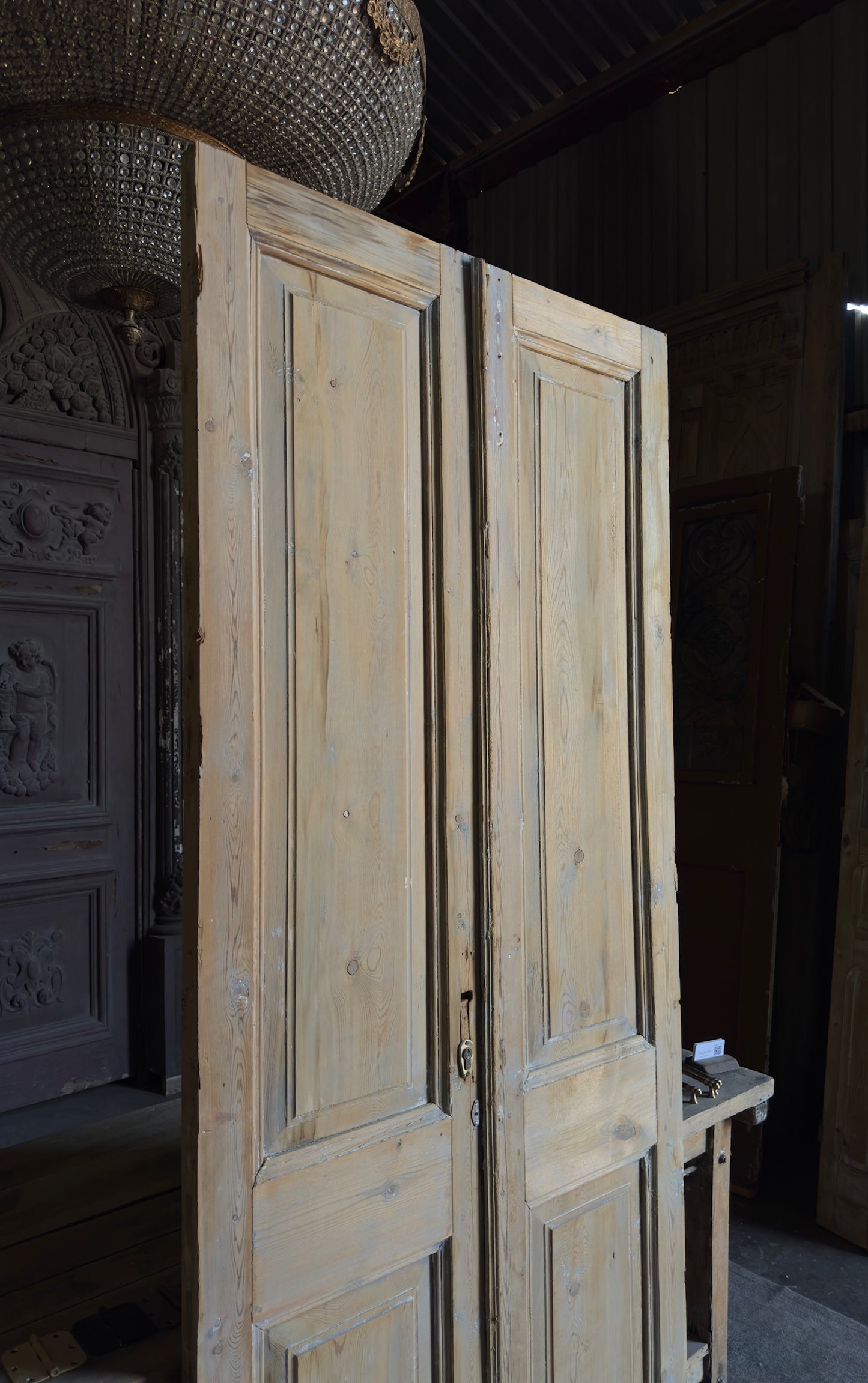 2 Panel Antique Solid French Doors - 39.5x93.5 - L340