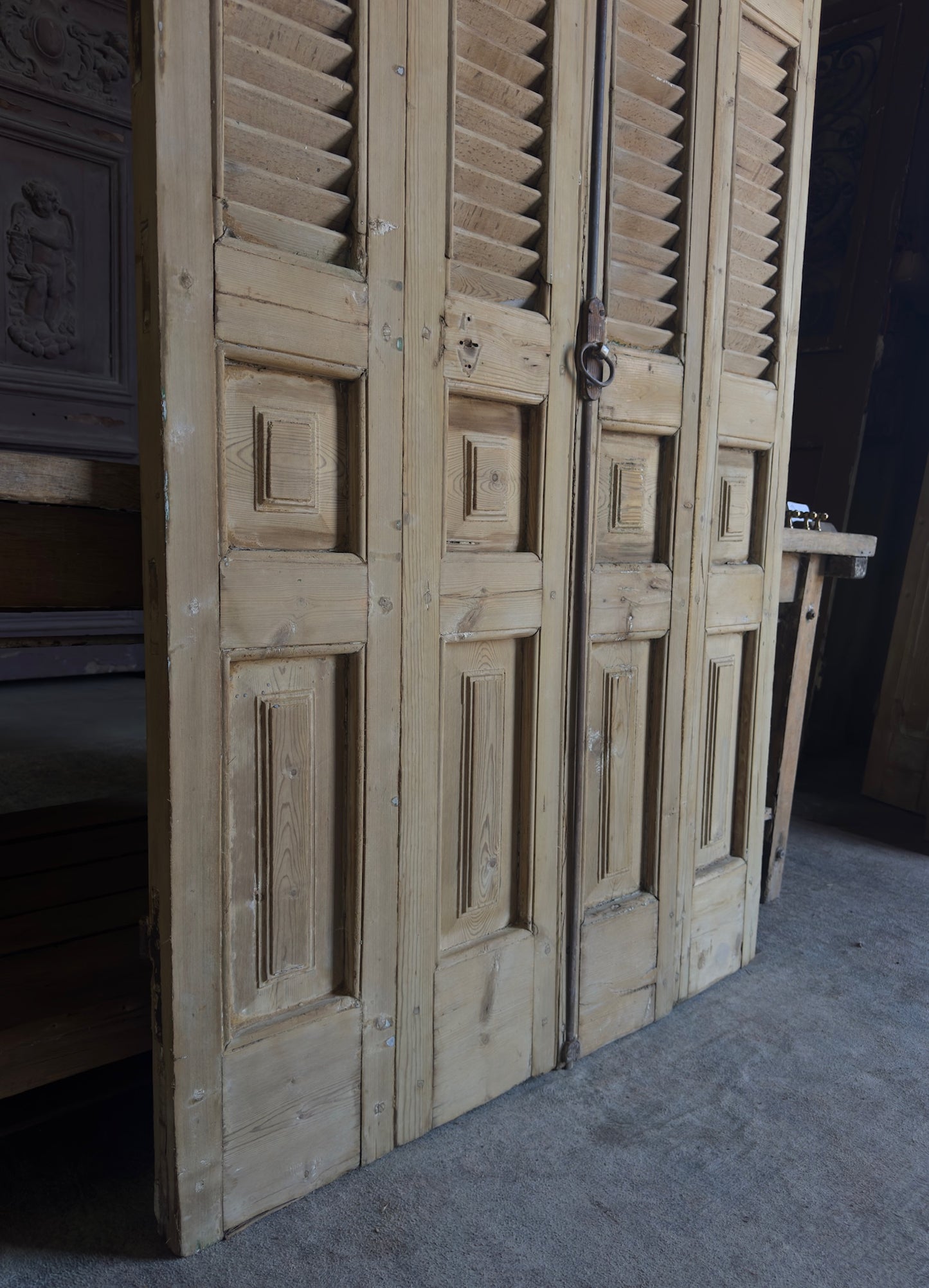 European French Antique Louvered Shutters - 43.5x84 - L318