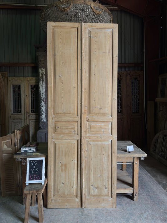 3 Panel Antique Solid French Doors - 40x106 K56