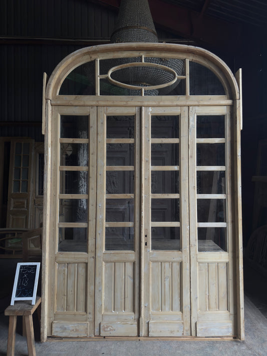 Large Antique Bi-Fold French Door Unit with Arched Transom - 75.25x118 J158