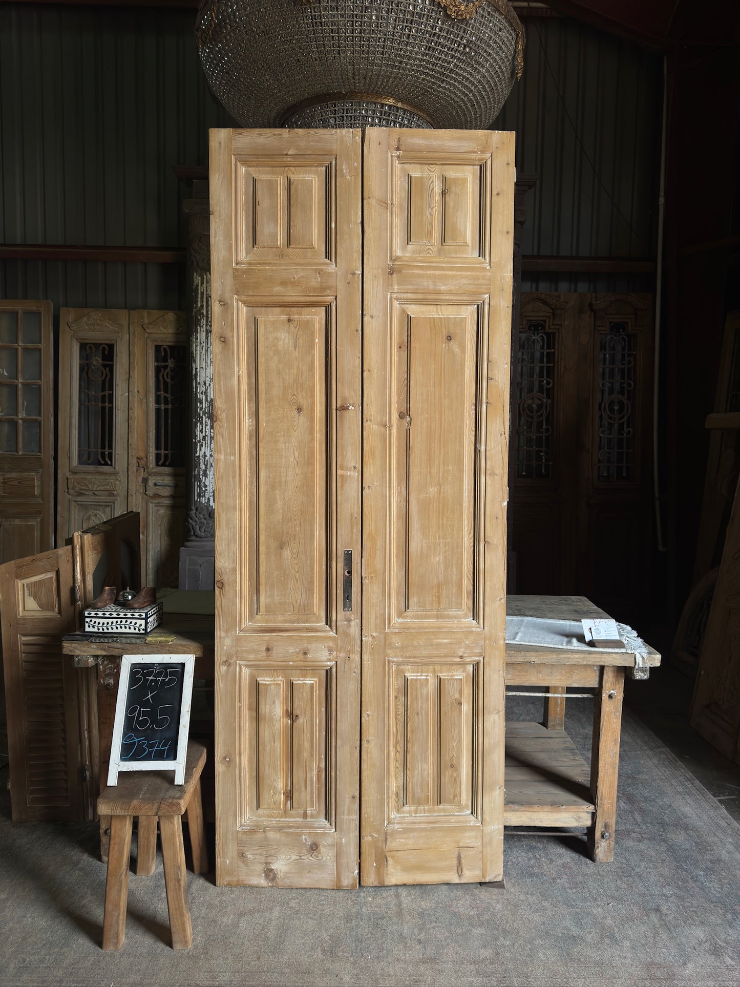 Stately 3 Panel Antique Solid French Doors - 37.75x95.5 J374