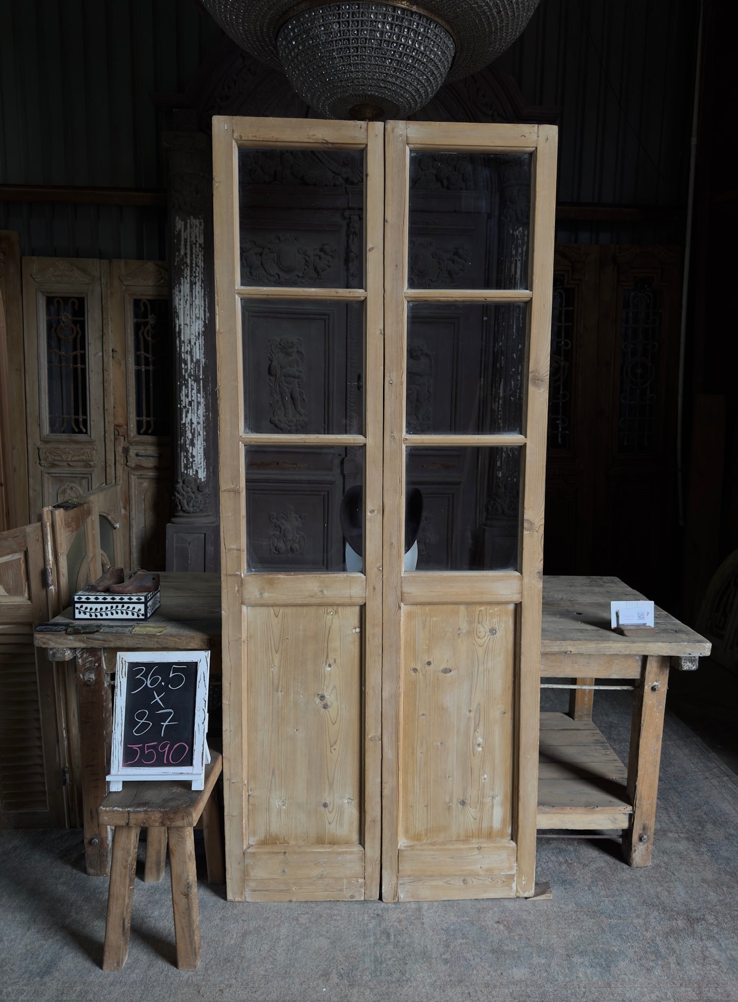 3 Lite Antique Glass French Doors - 36.5x87 J590