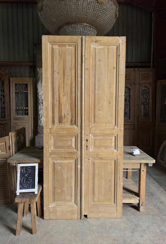 3 Panel Antique Solid French Doors - 41.5x91.5 K361