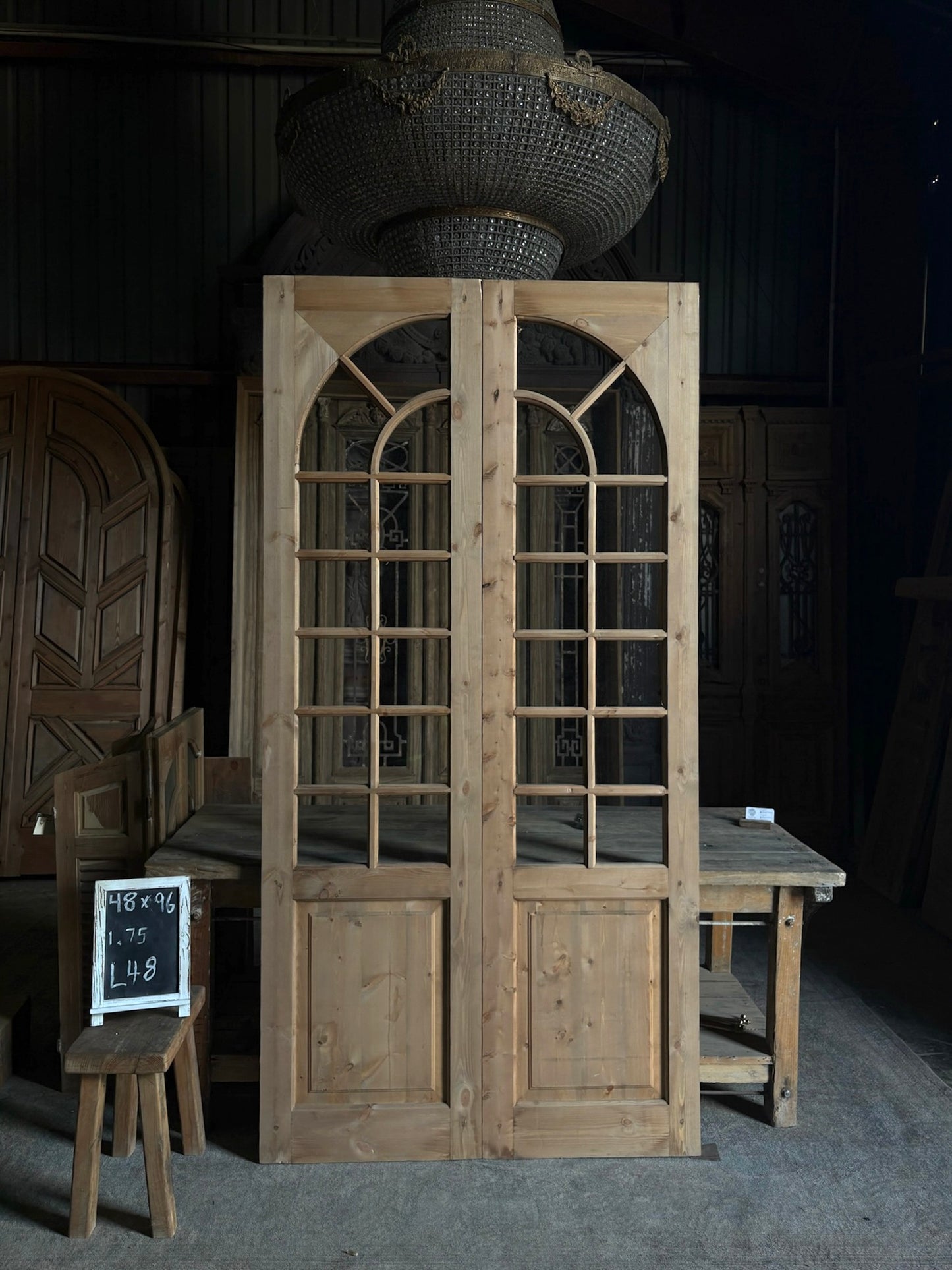 (Elise) Handcrafted Arched Glass French Doors - 48x96 L48