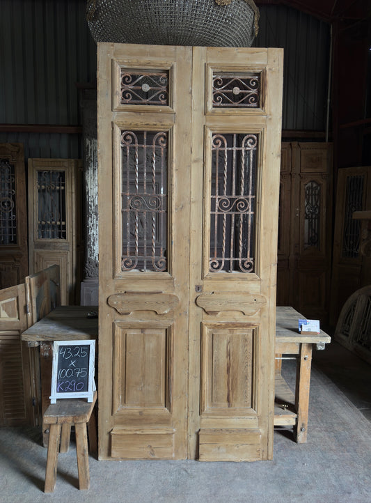 19th Century Antique Iron French Doors - 43.25x100.75 K290