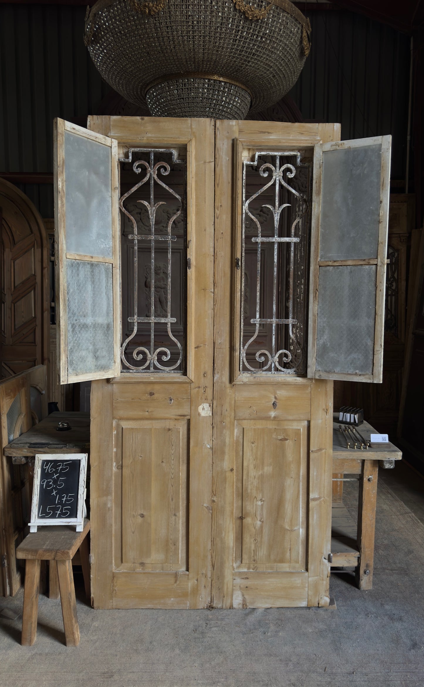 Antique Iron 2 Lite French Doors - 46.75x93.5 - L575