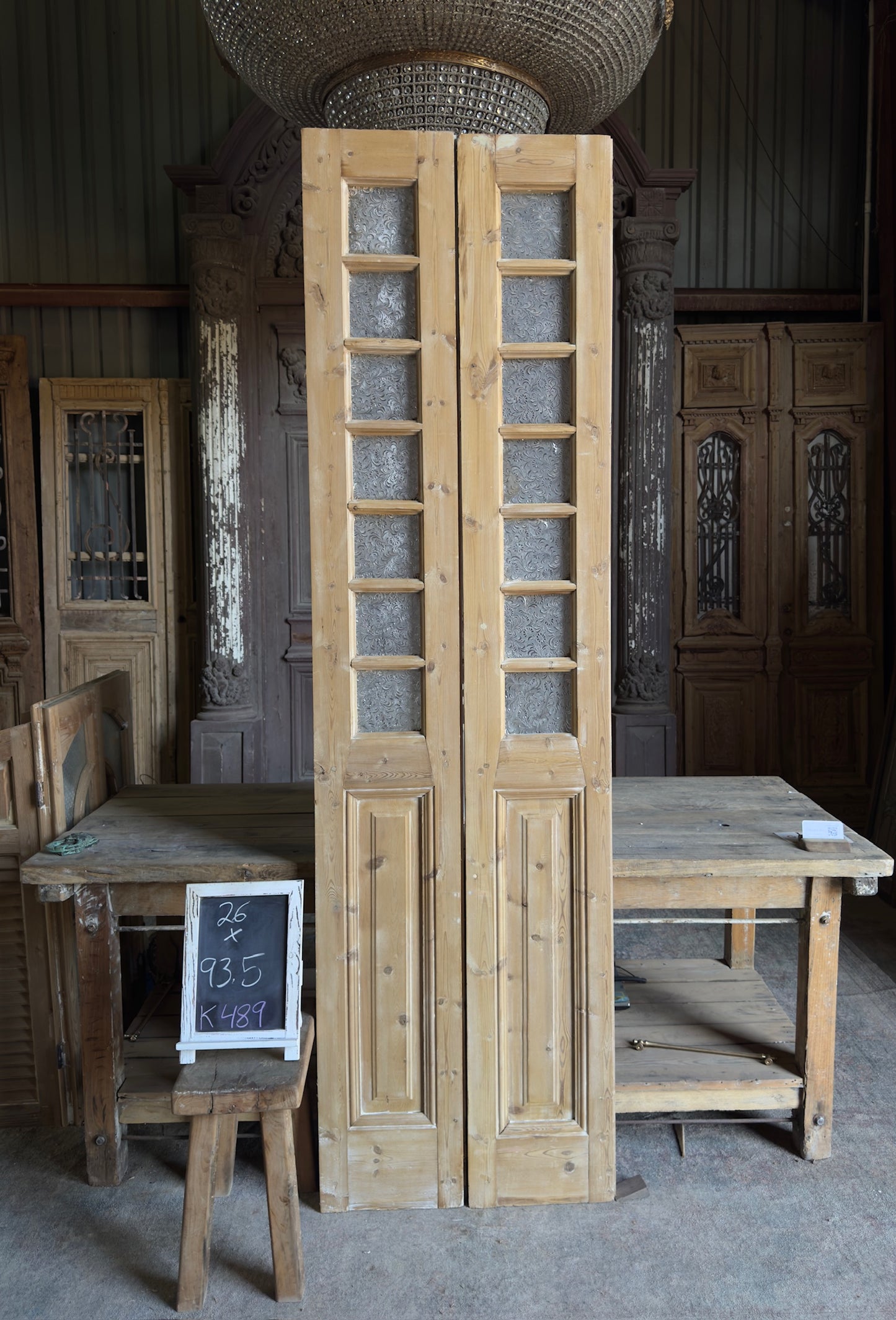 Narrow 14 Lite Antique Glass Panels - 26x93.5 K489