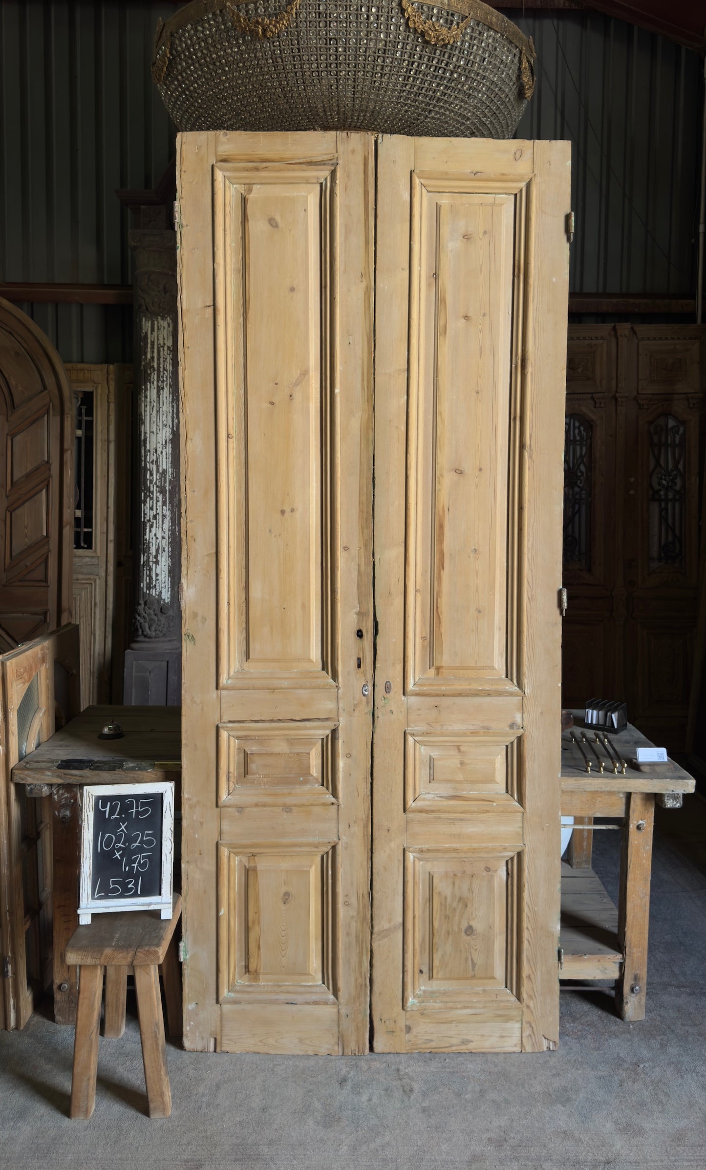 Antique 3 Panel Double Doors - 42.75x102.25 - L531