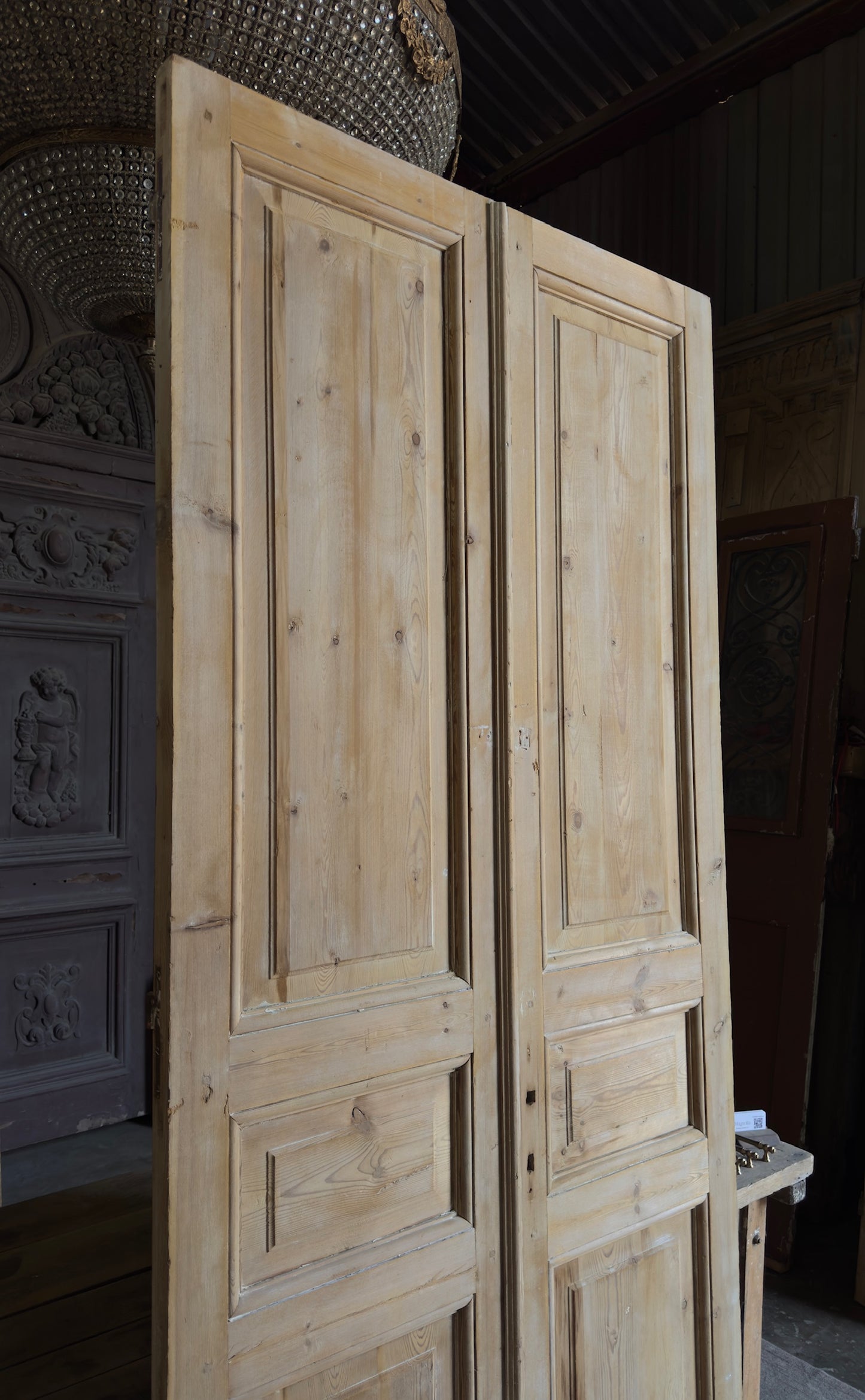 3 Panel Antique Solid French Doors - 43.5x99.5 - L383