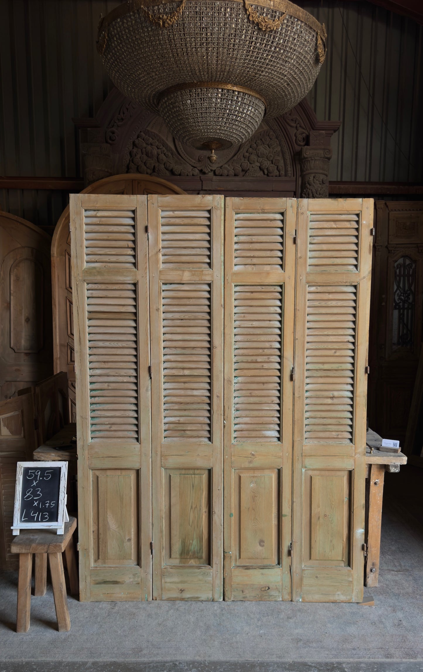 European French Antique Louvered Shutters - 59.5x83 - L413
