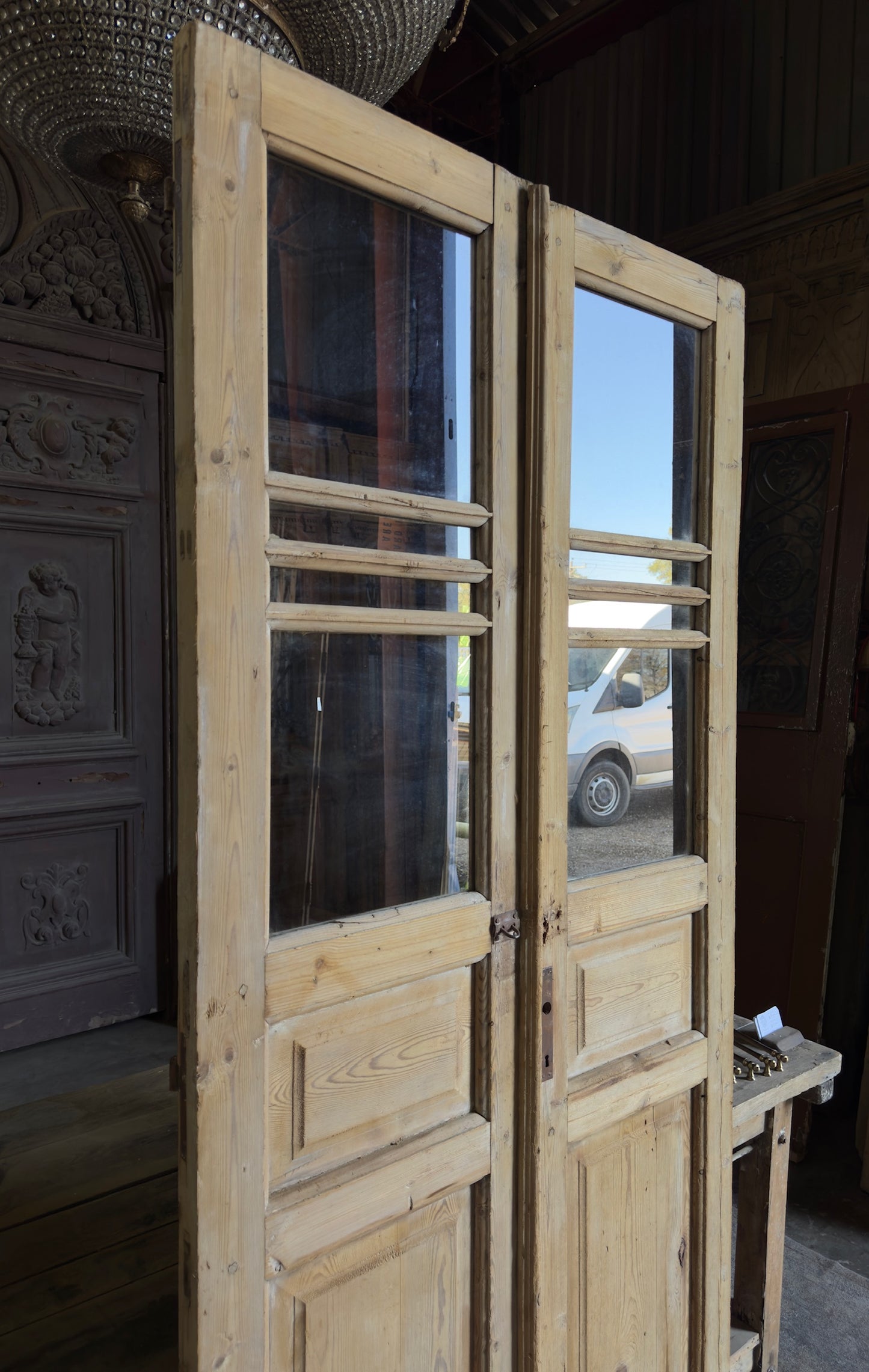 Antique Divided Glass French Doors - 40x88 - L312