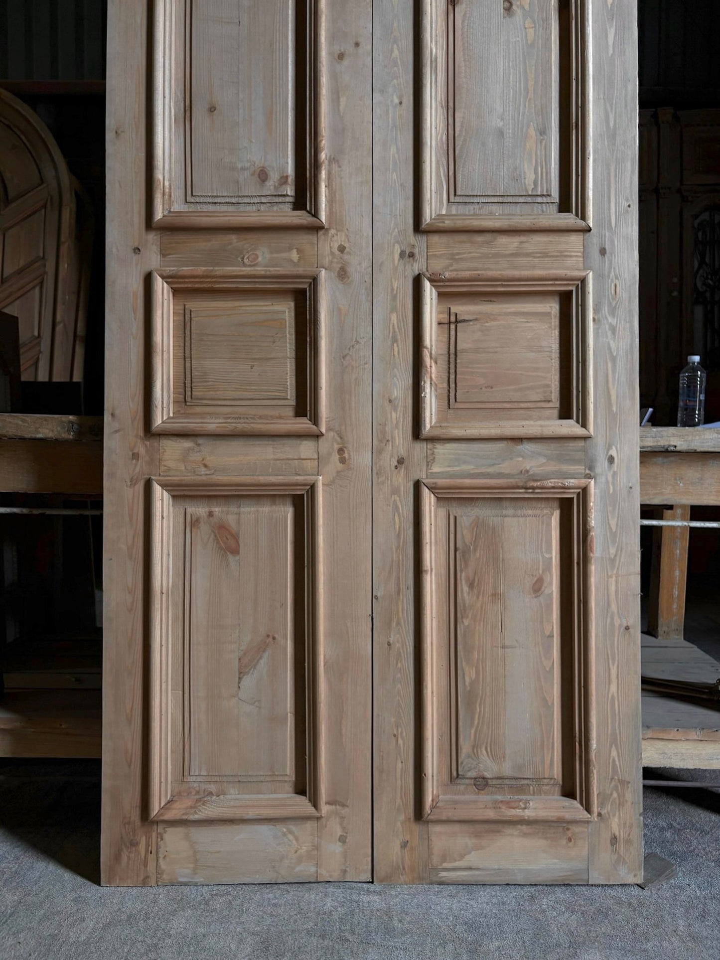 Handcrafted 3 Panel Arched Carved French Doors - 36x96 K5