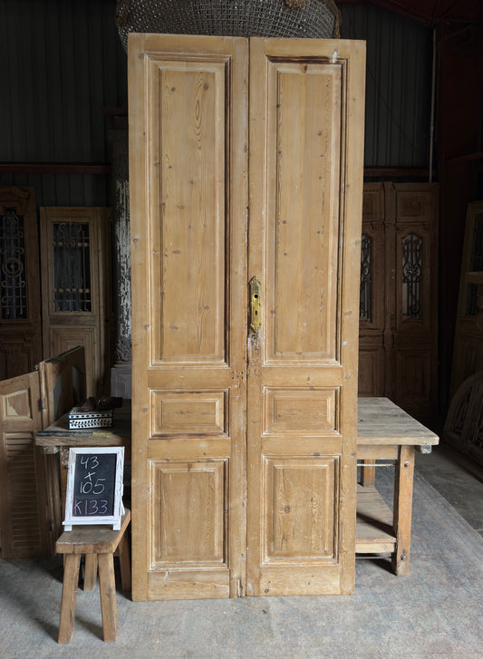 3 Panel Antique Solid French Doors - 43x105 K133