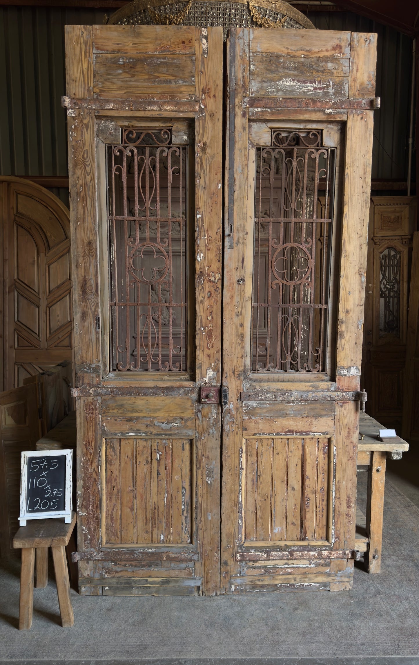 Grand Antique Iron French Doors - 57.5x110 - L205