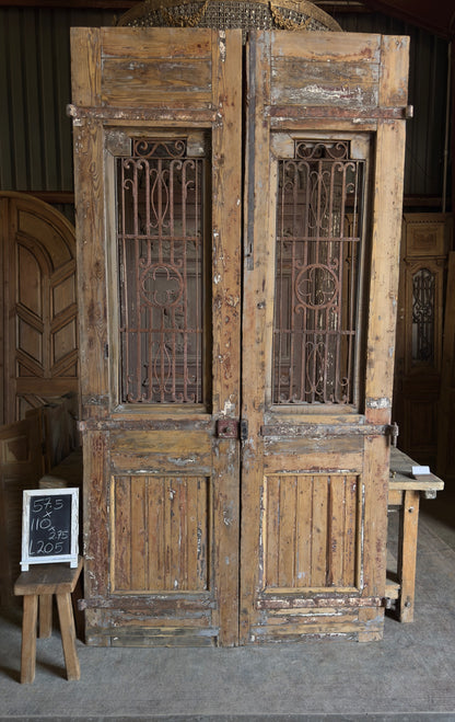 Grand Antique Iron French Doors - 57.5x110 - L205