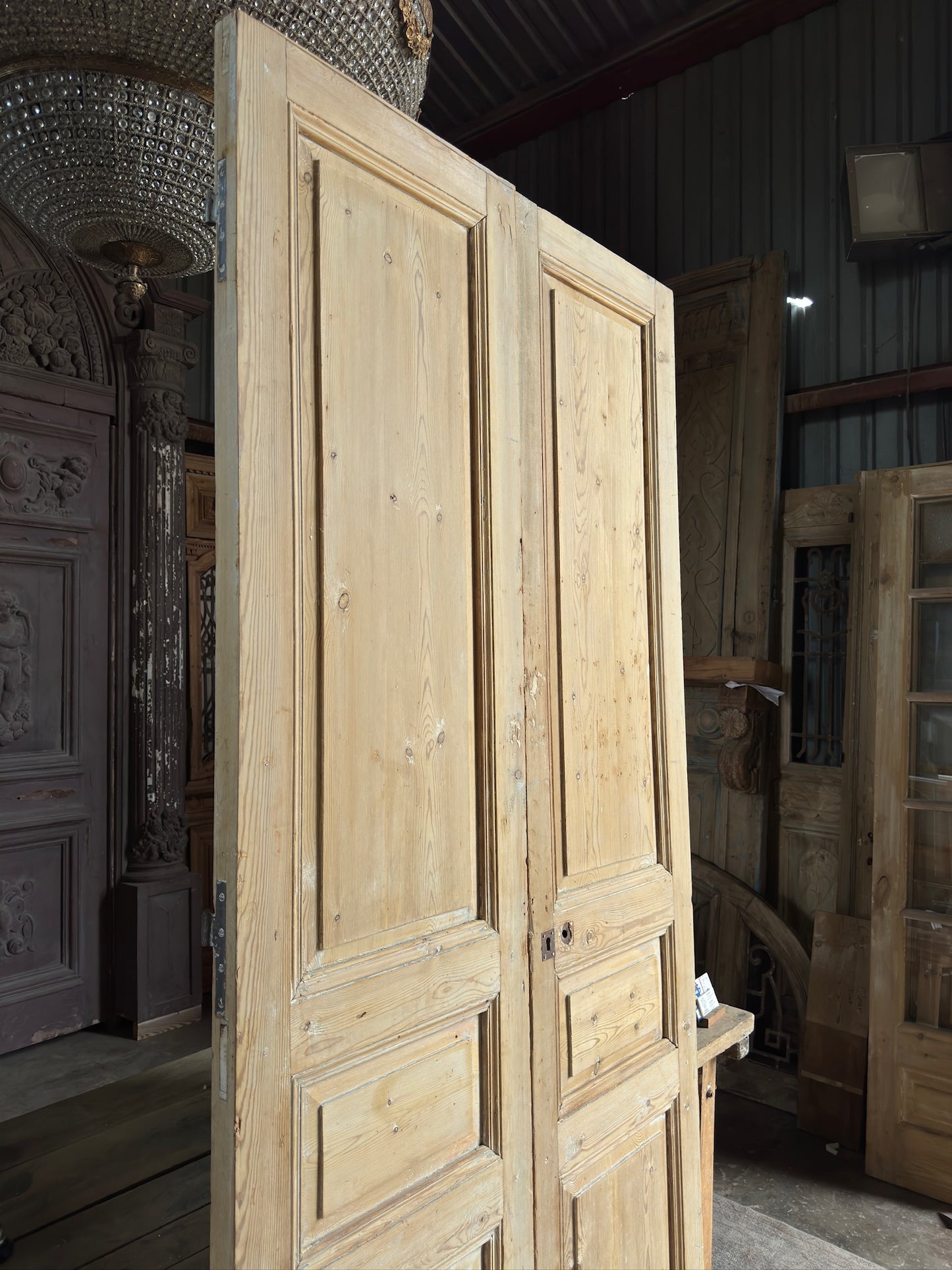3 Panel Antique Solid French Doors - 44.5x97.5 K319