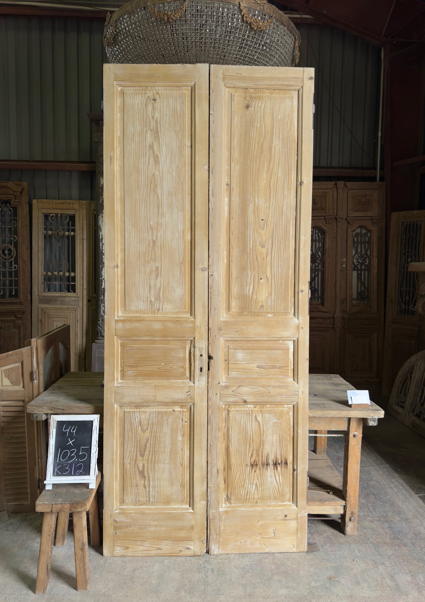 3 Panel Antique Solid French Doors - 44x103.5 K312