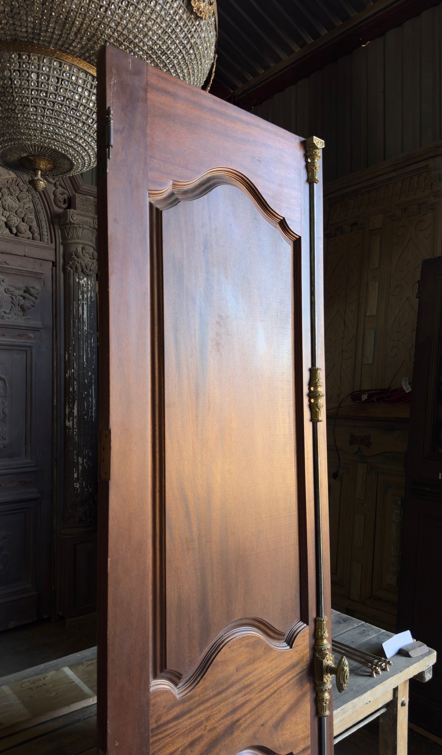 European Arched Panel Antique Single Door with Cremone Hardware - 28x96 - L276