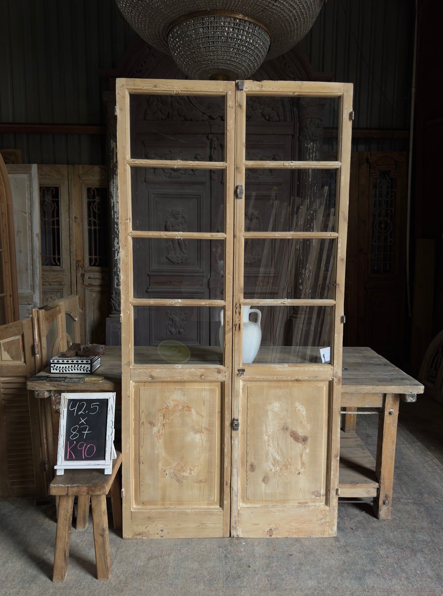 8 Lite European Antique Glass French Doors - 42.5x87 K90