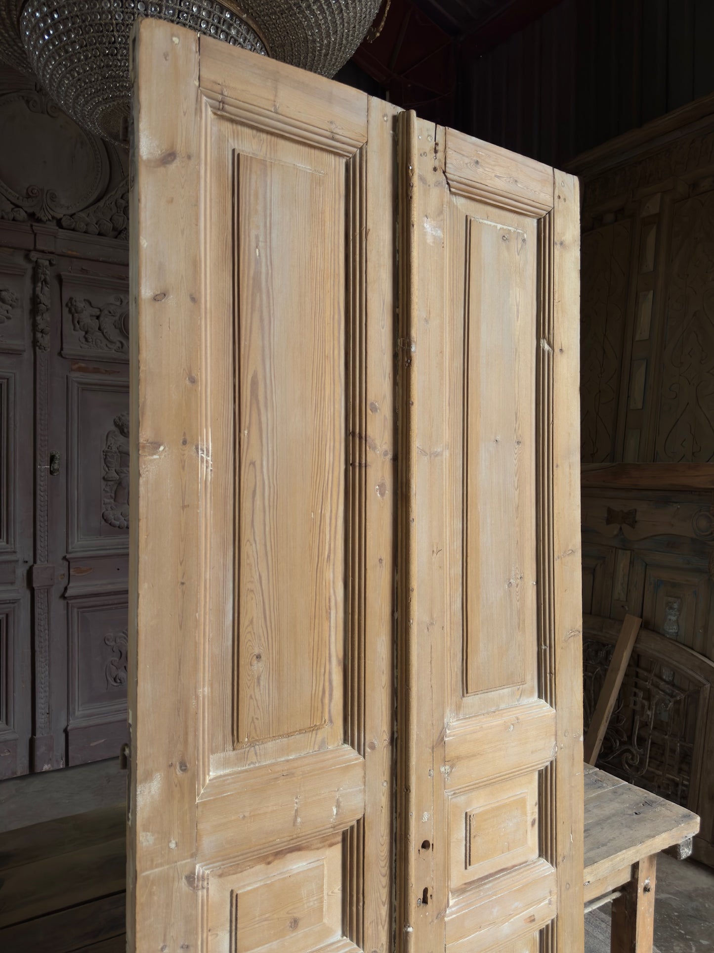3 Panel Antique Solid French Doors - 36x88.5 K142