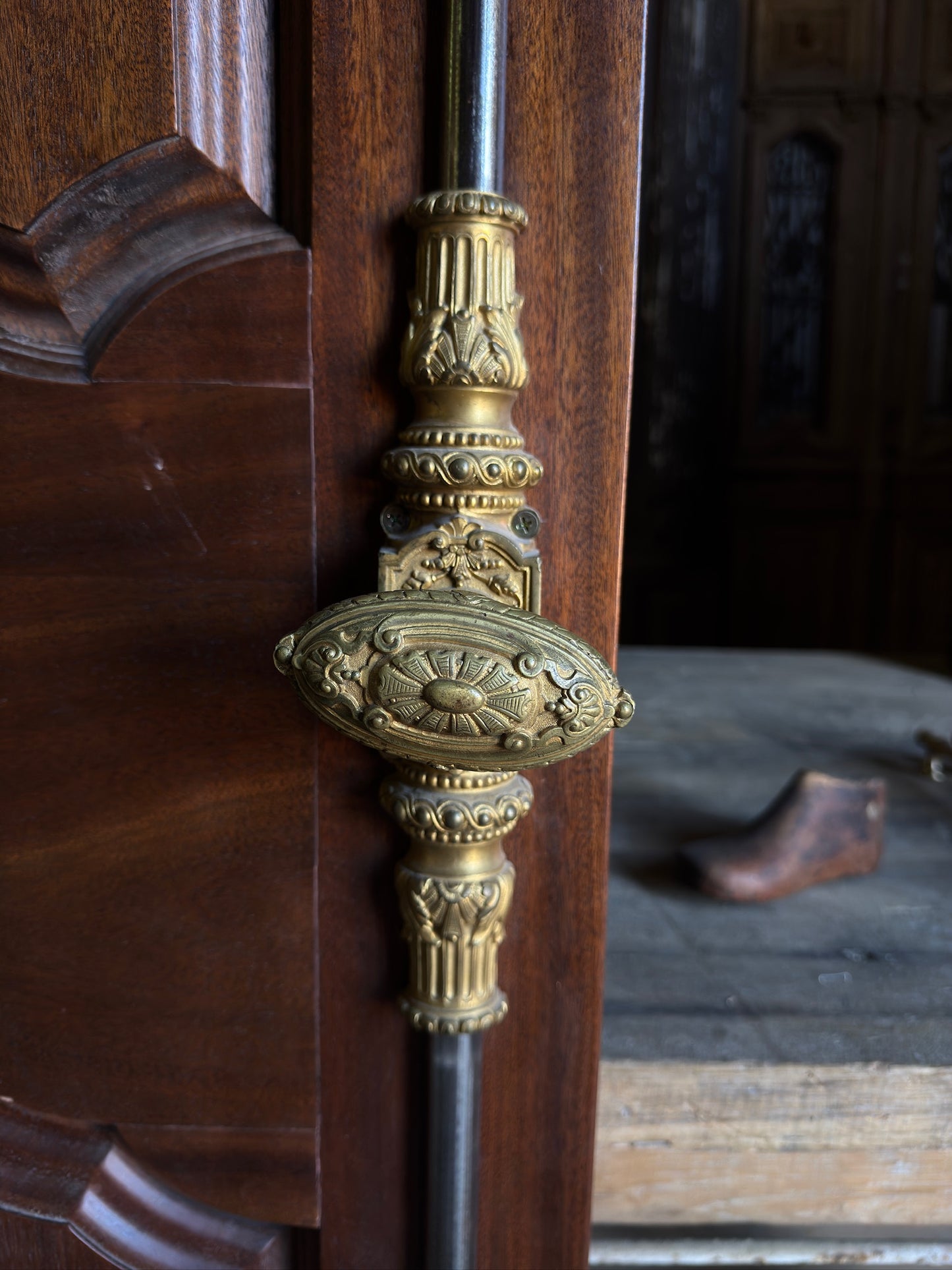 European Arched Panel Antique Single Door with Cremone Hardware - 28x96 - L276