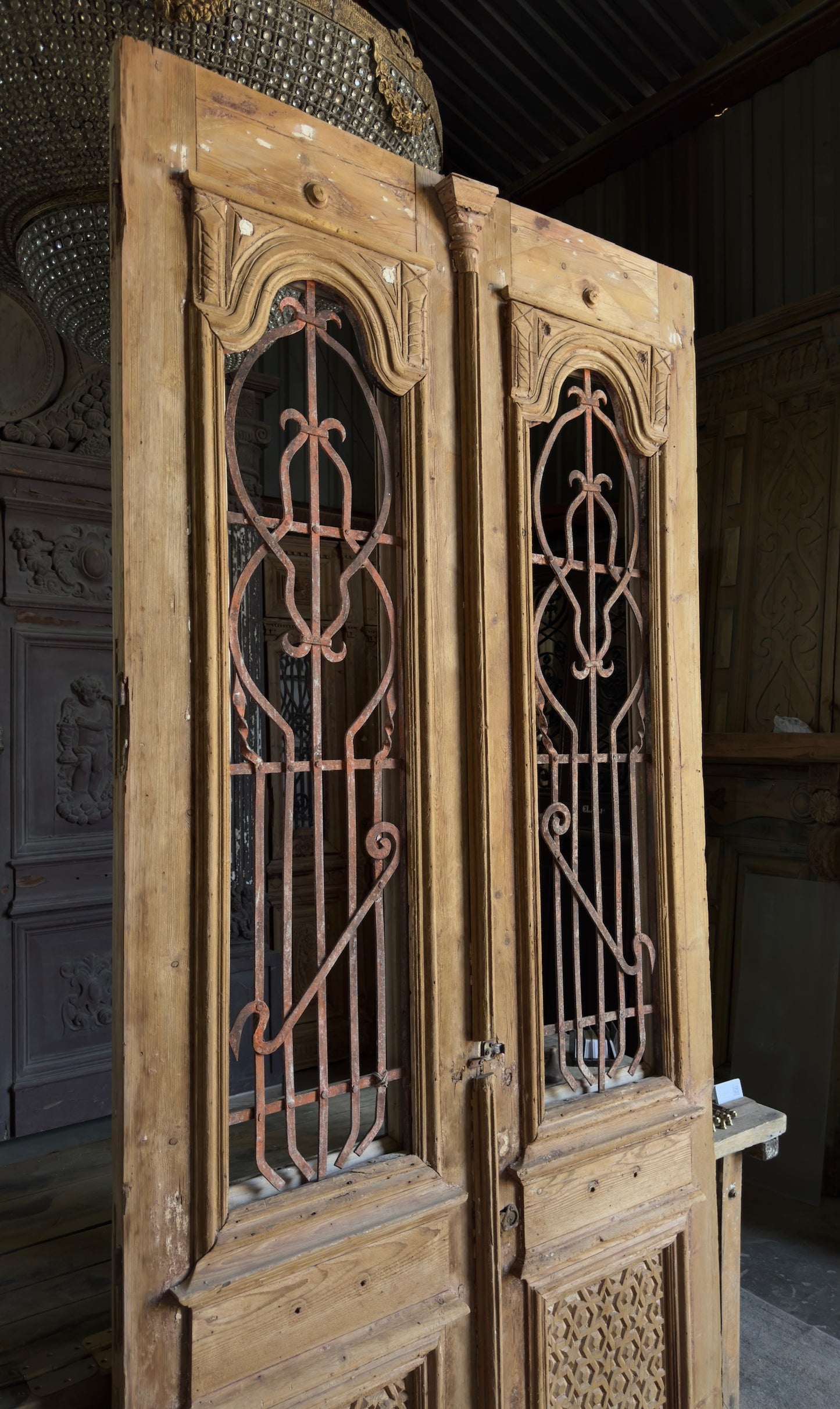 Antique Iron 2 Lite Arched French Doors - 48.5x104 - L574