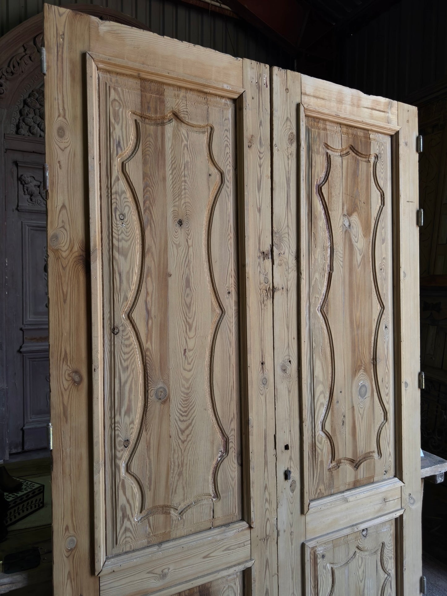 Carved Solid Antique French Doors - 56.5x91.25 J114