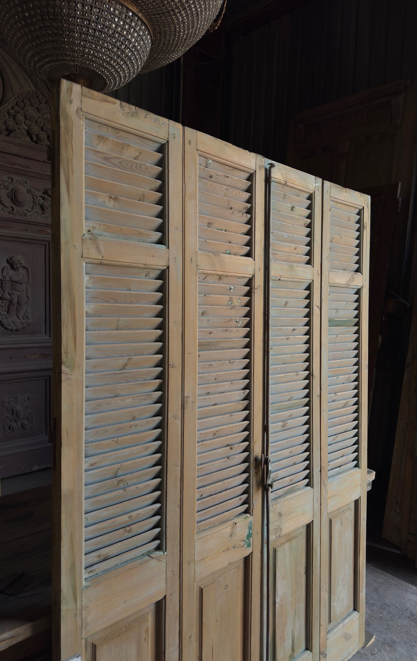 European French Antique Louvered Shutters - 59.5x83 - L413