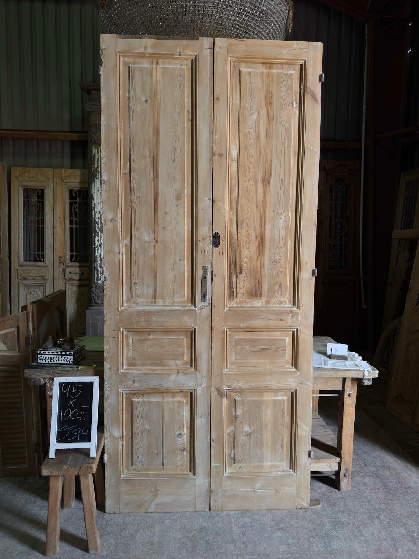 3 Panel Antique Solid French Doors - 45x100.5 J394