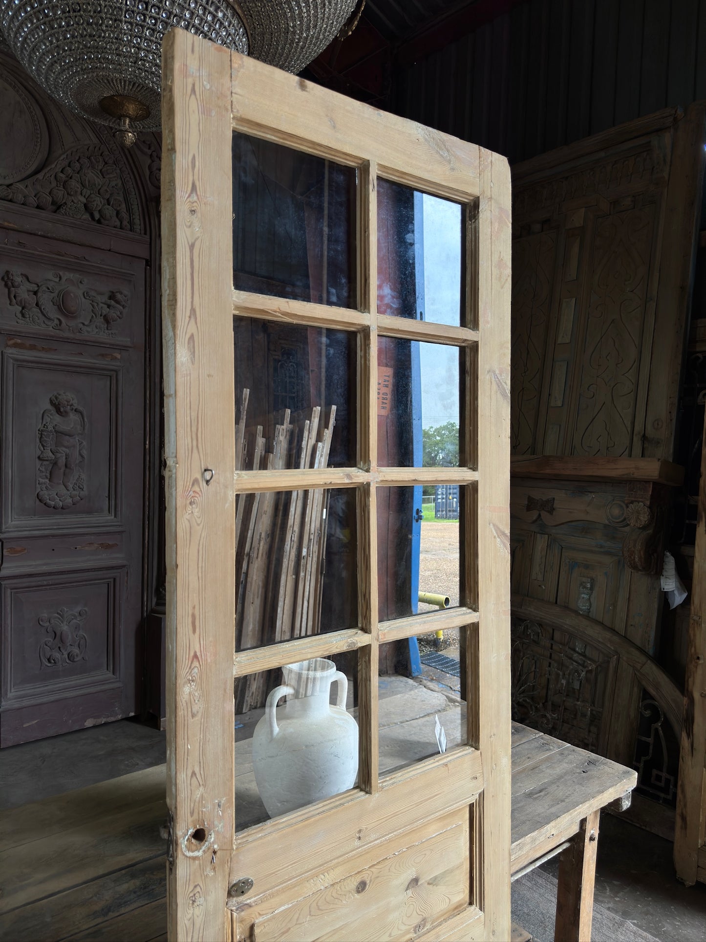 19th Century Antique Glass Single Door - 28.25x88.5 K120