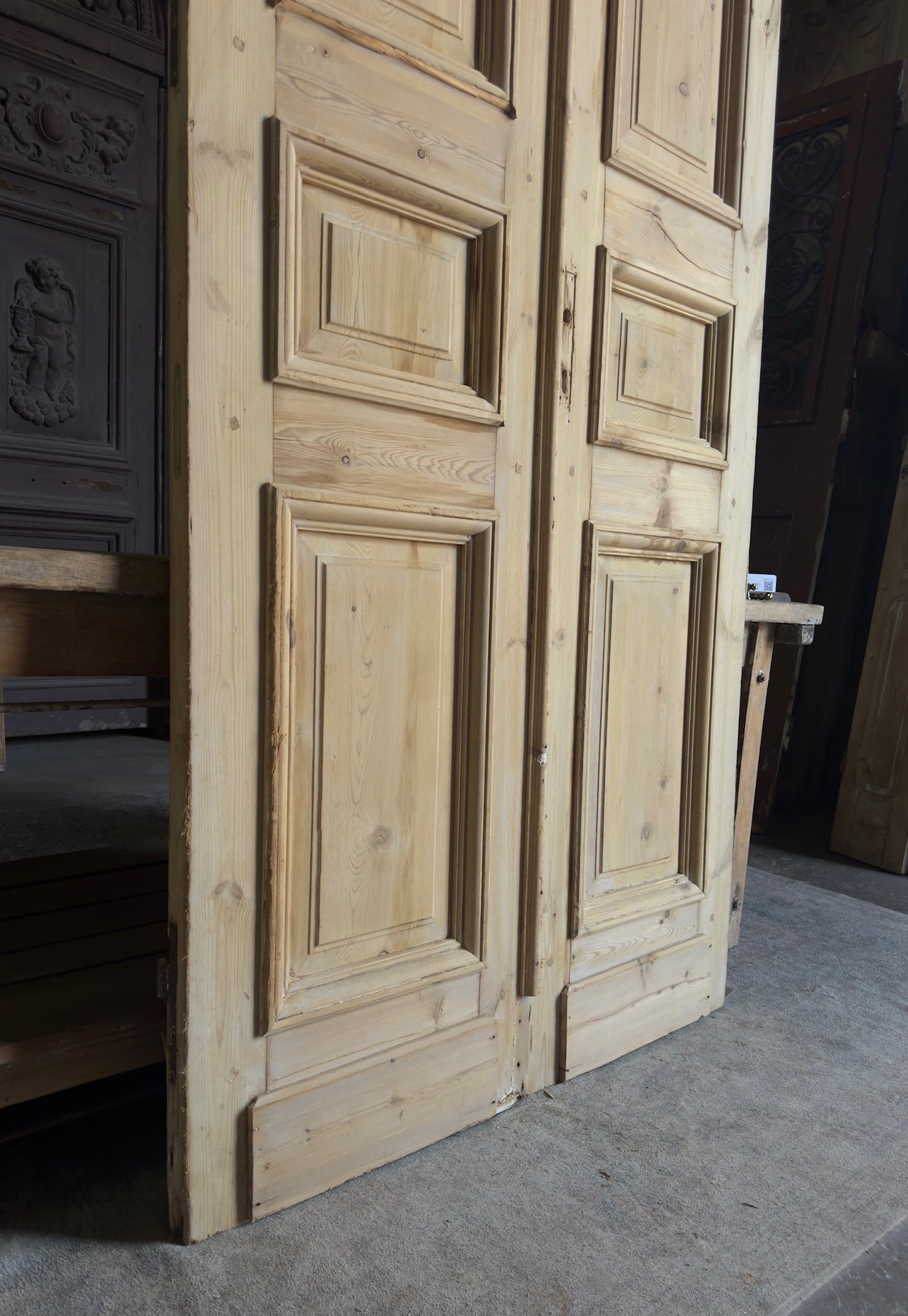 Raised Molding 3 Panel Antique Solid French Doors - 44x106.5 - L393