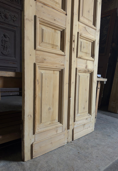 Raised Molding 3 Panel Antique Solid French Doors - 44x106.5 - L393