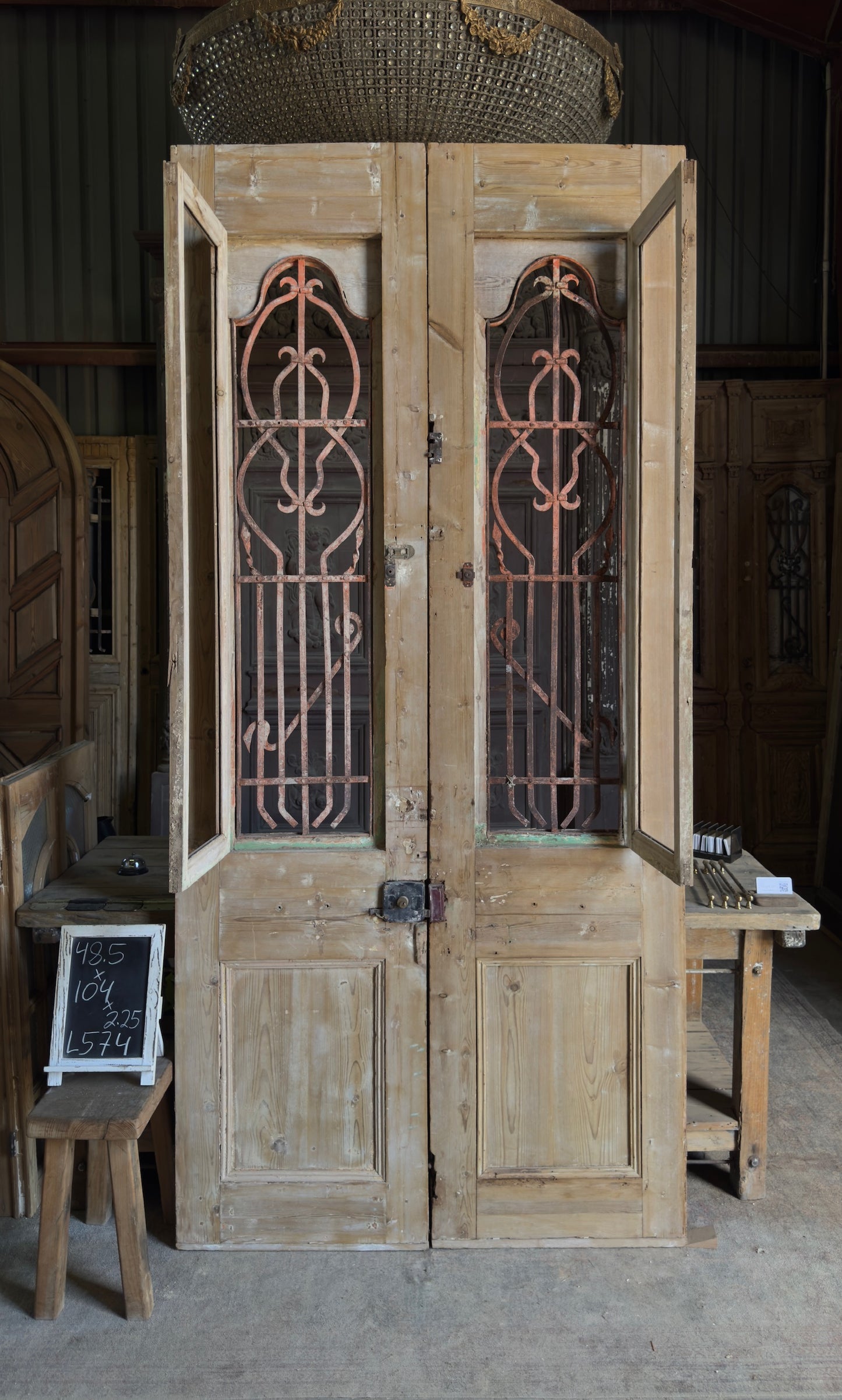 Antique Iron 2 Lite Arched French Doors - 48.5x104 - L574