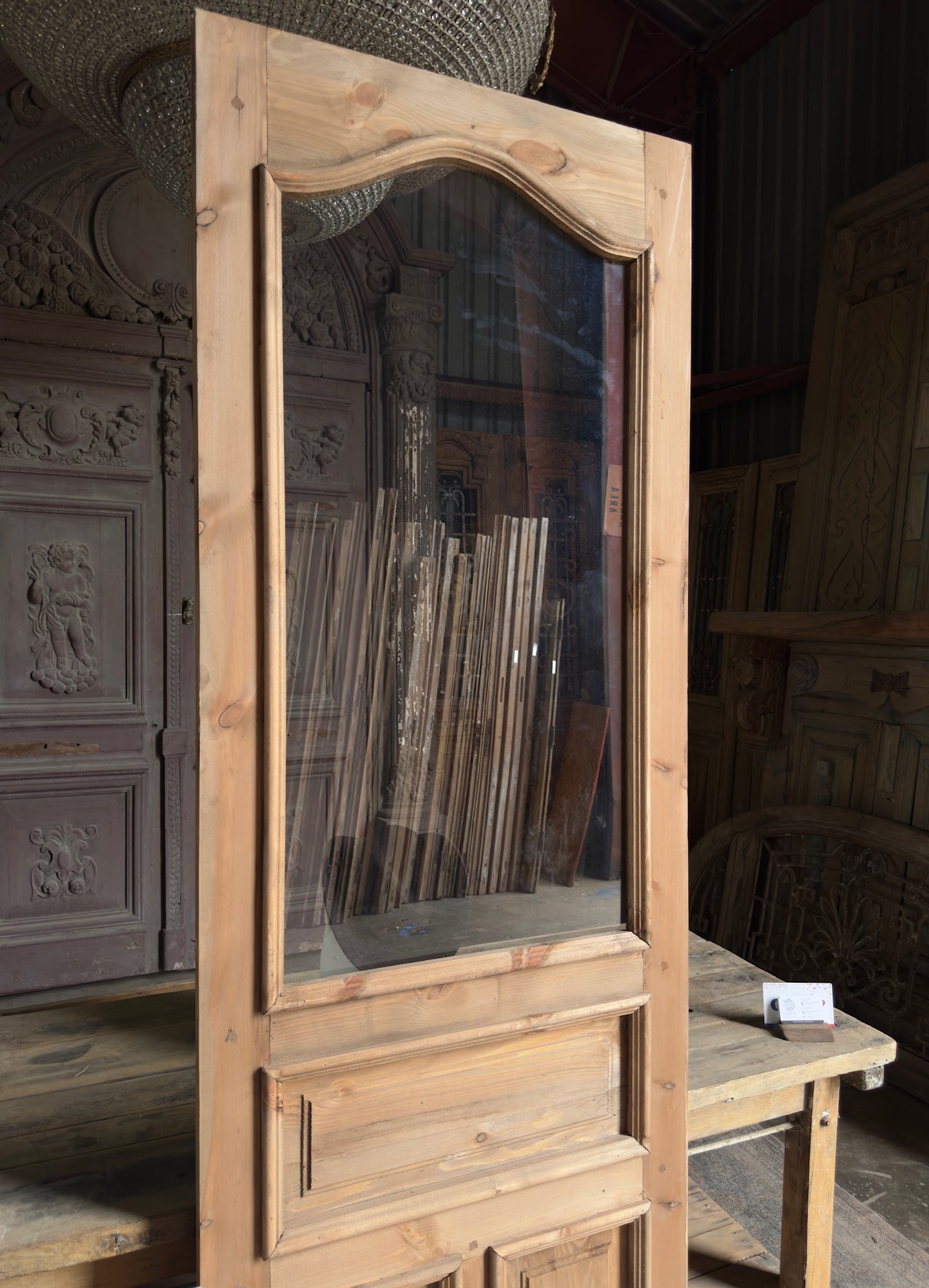Handcrafted Arched Glass Single Door  - 32x96 K16
