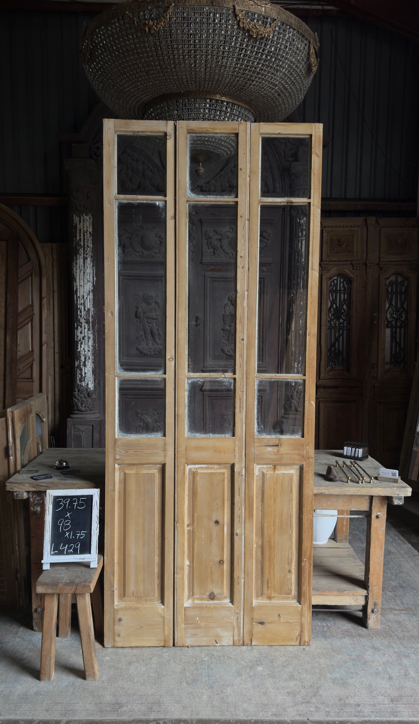 Tri-Fold Antique Glass Doors - 39.75x98 - L429