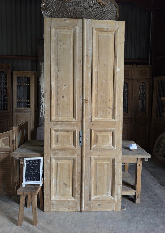 3 Panel Antique Solid French Doors With Raised Molding - 43.25x104.25 K354