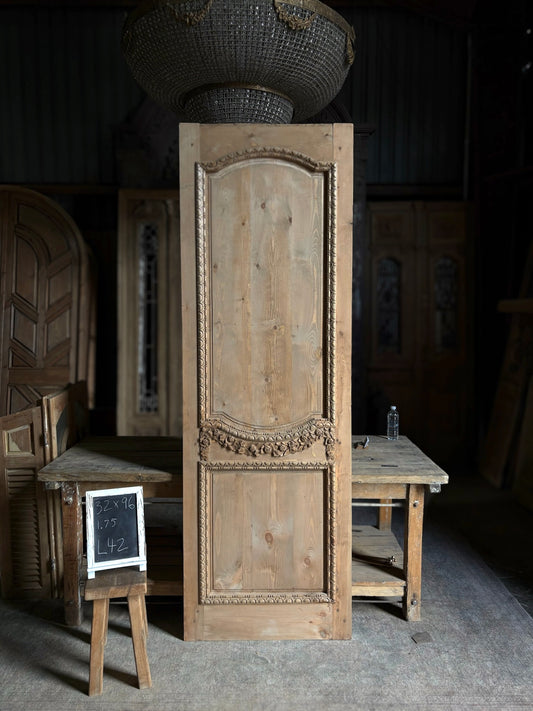 (The Helena) Handcrafted Hand carved Solid French Door - 32x96 L42