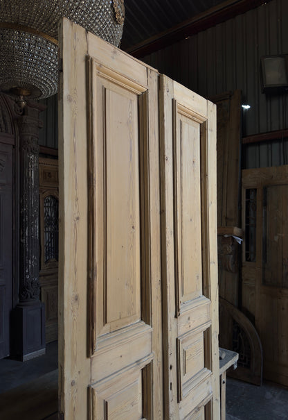 Raised Molding 3 Panel Antique Solid French Doors - 43x96 K402