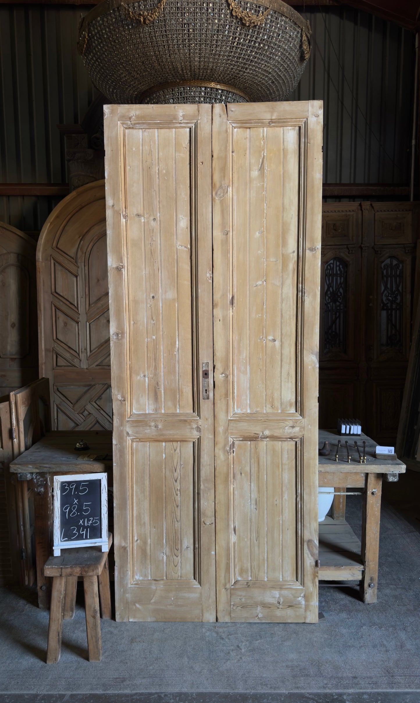 2 Panel Antique Solid French Doors - 39.5x98.5 - L341