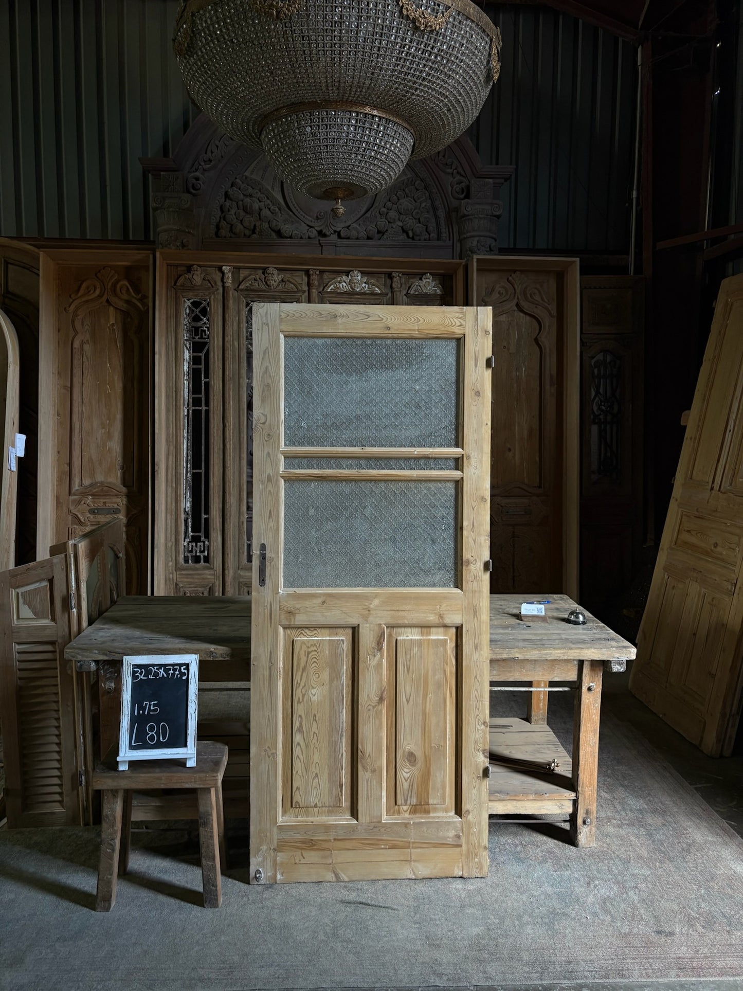 19th Century Antique Glass Single Door - 32.25x77.5 - L80