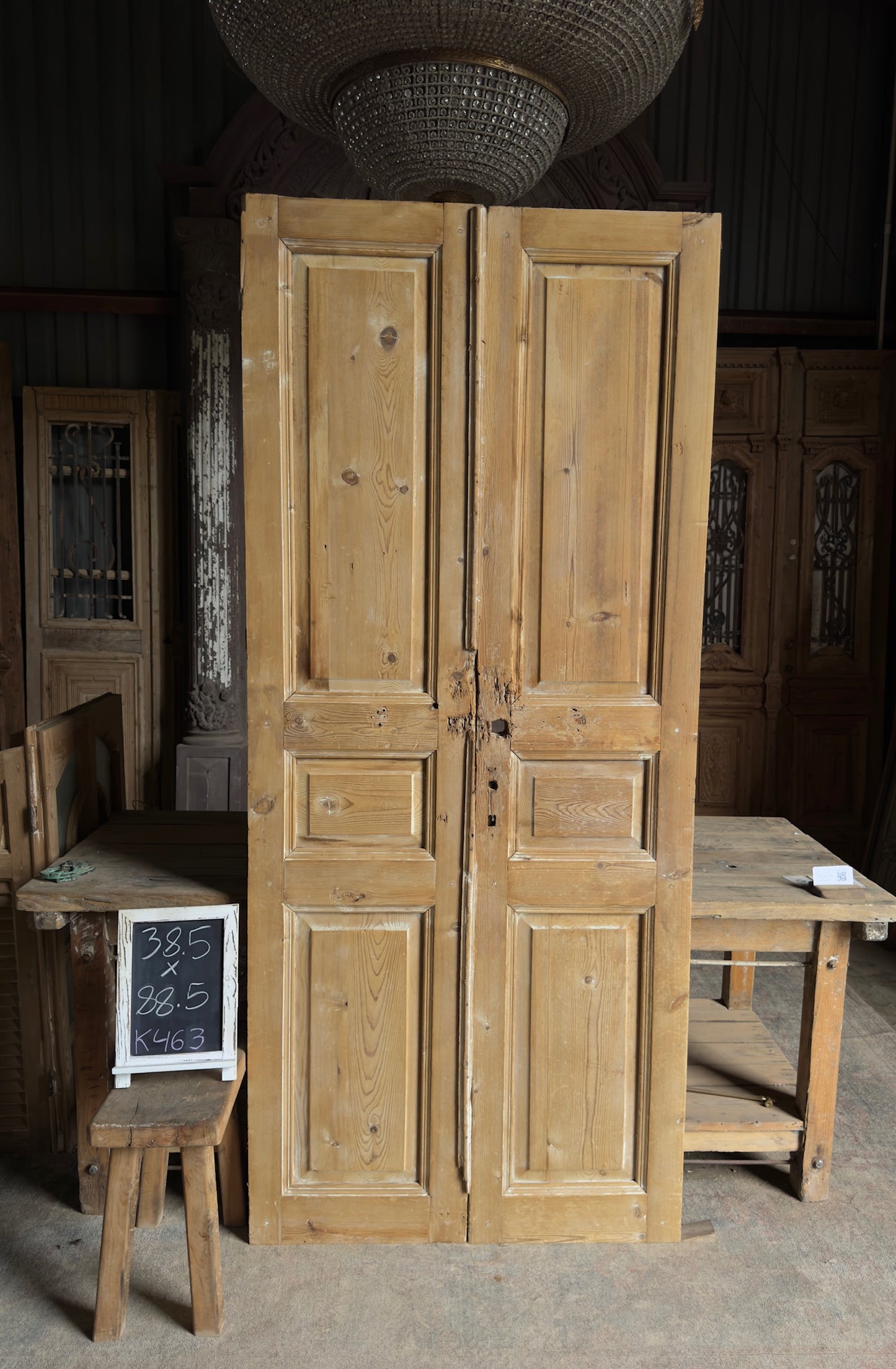 3 Panel Antique Solid French Doors - 38.5x88.5 K463