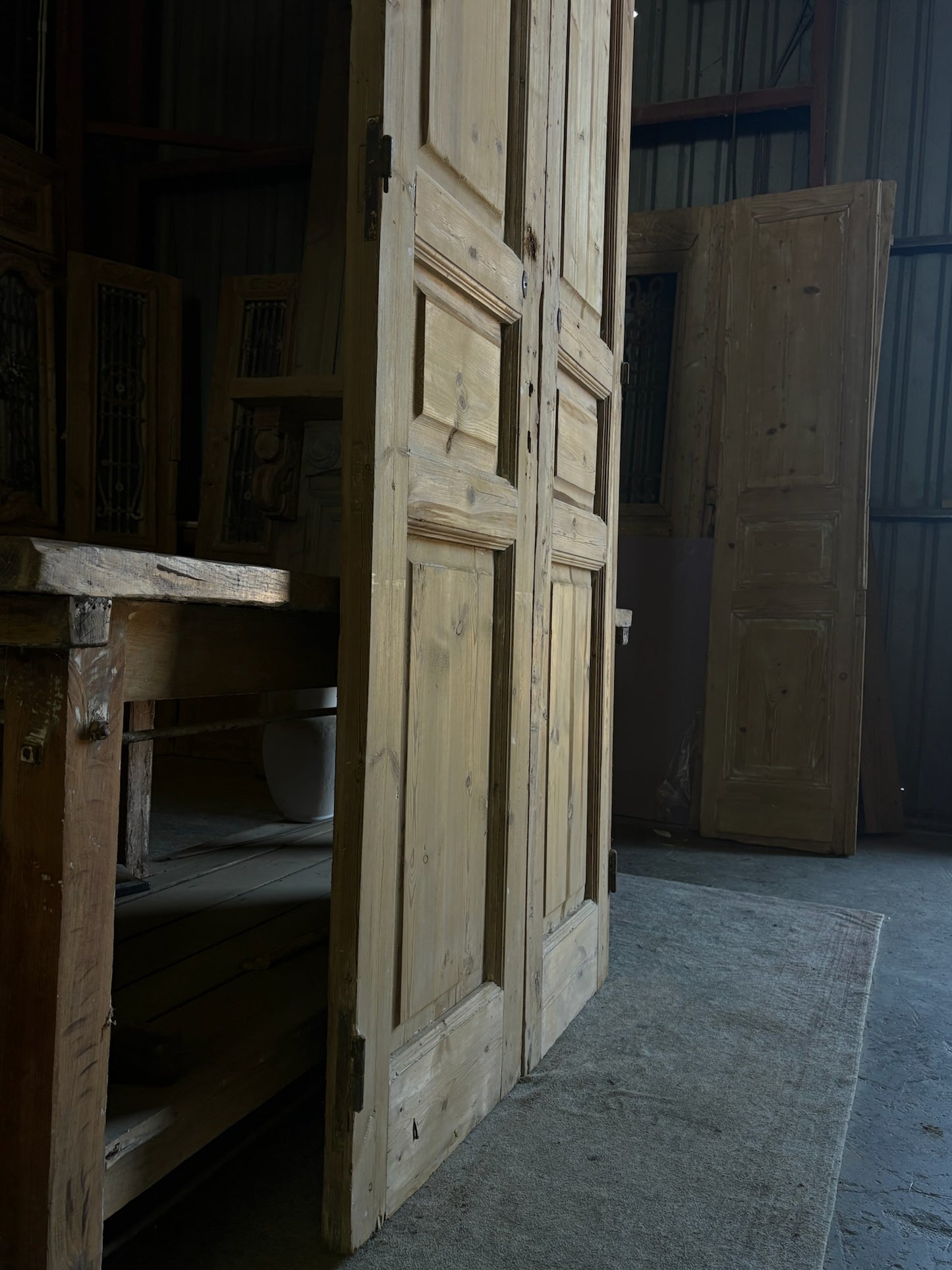 Raised Molding 3 Panel Antique Solid French Doors - 43.75x100 - L99