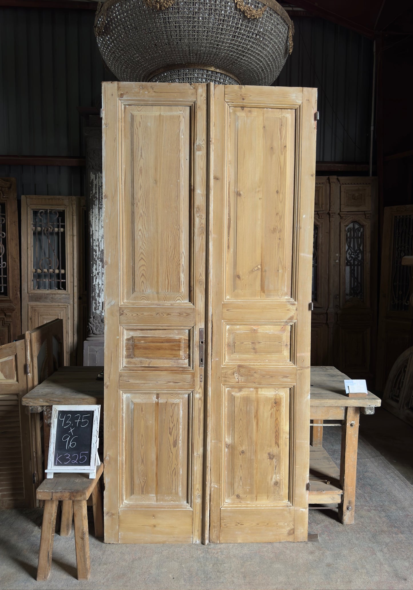 3 Panel Antique Solid French Doors - 43.75x96 K325