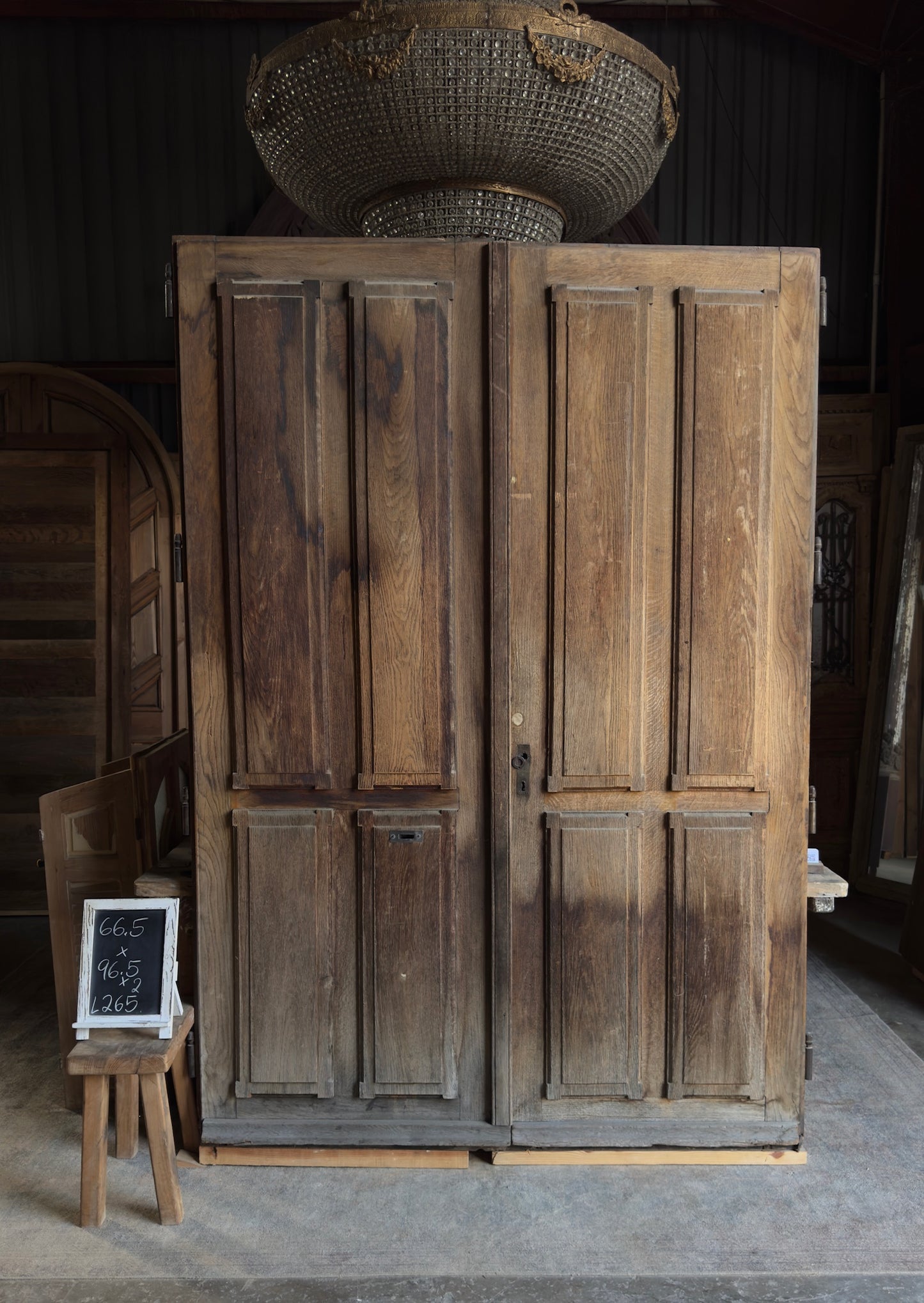 Antique Oak Entry French Doors - 66.5 x 96.5 - L265