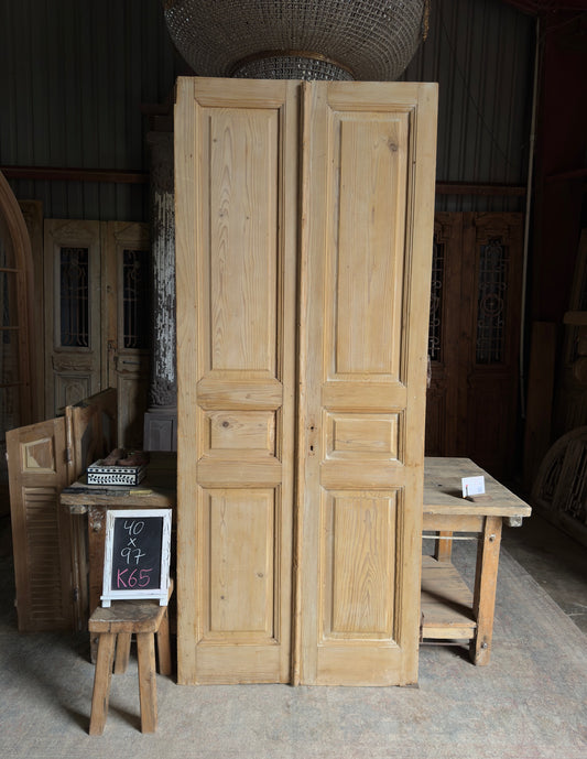 3 Panel Antique Solid French Doors - 40x97 K65