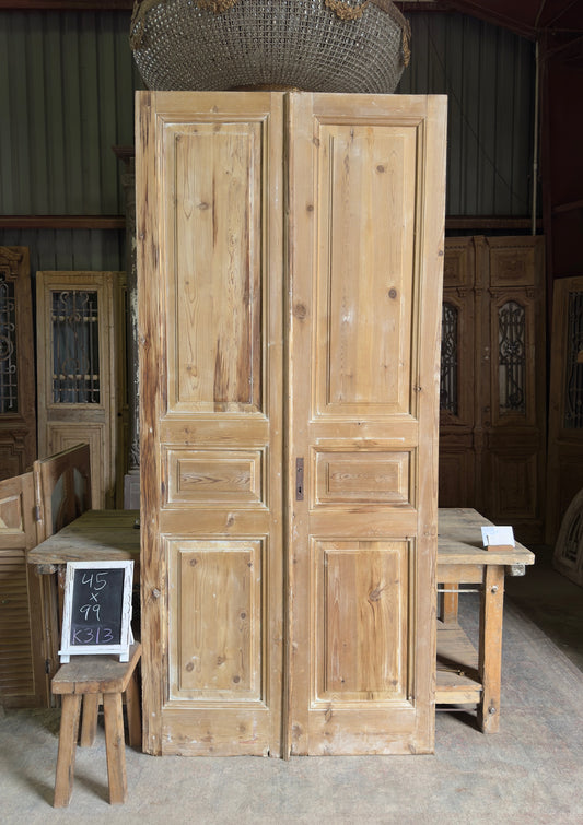 3 Panel Antique Solid French Doors - 45x99 K313
