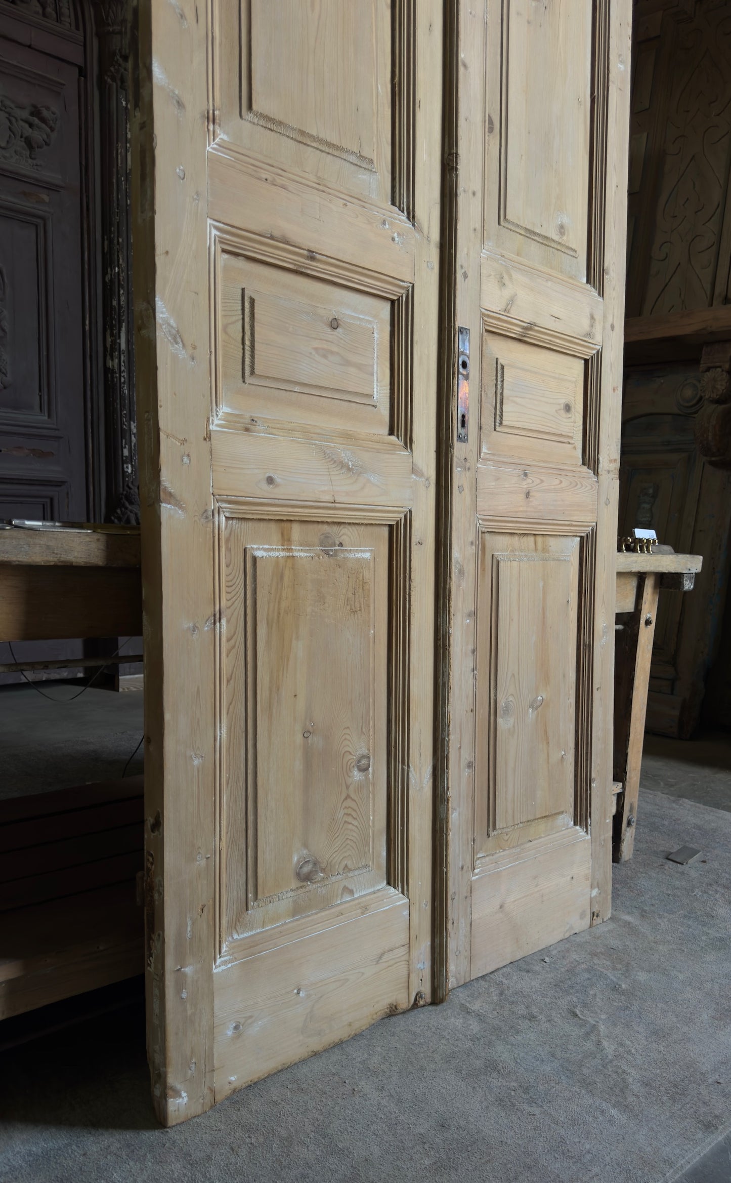 3 Panel Antique Solid French Doors - 42x98.25 K64
