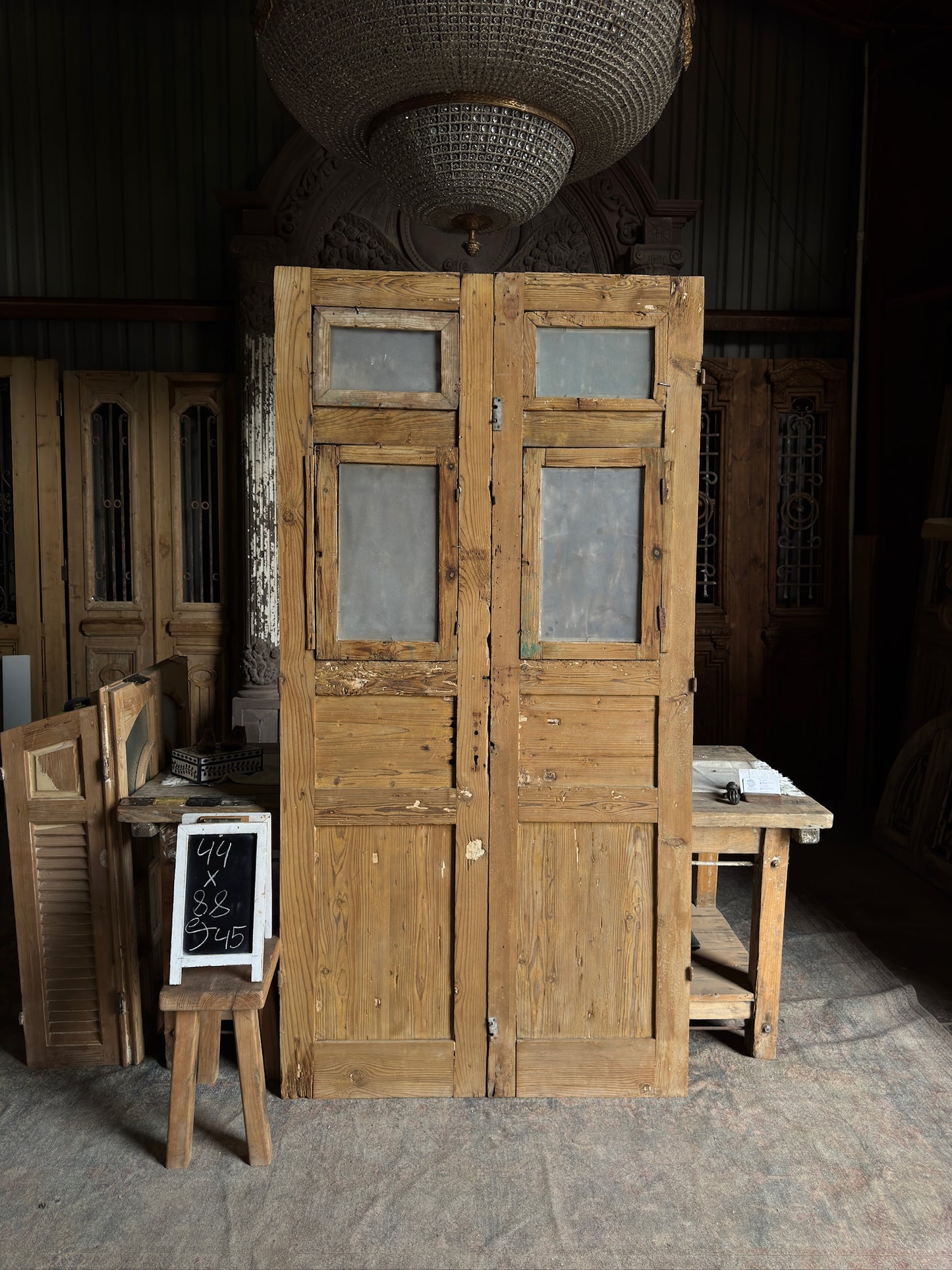 4 Panel Antique Iron French Doors - 44x88 J45
